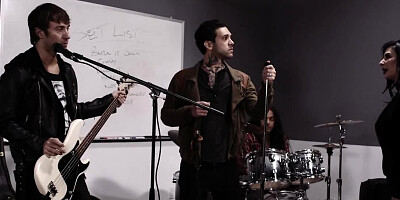 Inked guy from music band has passionate sex with skinny cutie