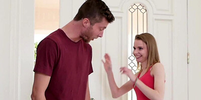 A girl with a skinny little body is doing a blow job to her partner