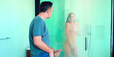 A hottie loses her clothes and then she fucks in the bathroom