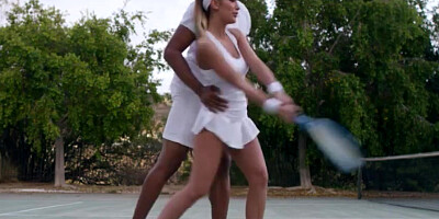 Big boobs teen August Ames interracial after playing tennis
