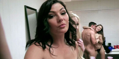 Horny and drunk chicks are blowing some guys at the party