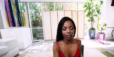 White guy cums on black girlfriend's tattooed ass after sex