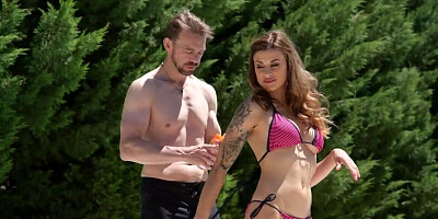 Waitress with big tits double penetrated by businessmen