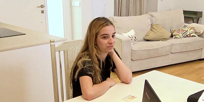 Blonde nervous college babe tries a porn casting: Irina is 18 and very nervous!