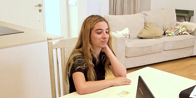 Blonde nervous college babe tries a porn casting: Irina is 18 and very nervous!