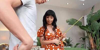 Draining his dick with her feet and tight Asian pussy