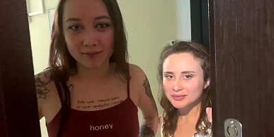 Two girls decide to slut it up for the camera in an FFM