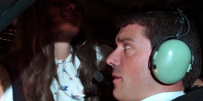 Flight attendant having rough sex with the first officer in the cockpit