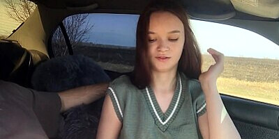 Schoolgirl gave a public blowjob in car and asked to take her home