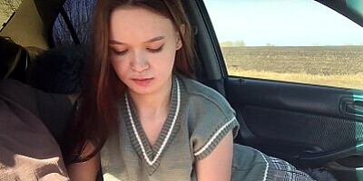 Schoolgirl gave a public blowjob in car and asked to take her home