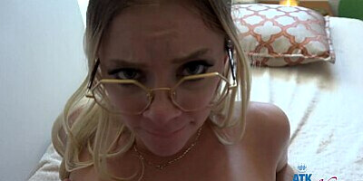Sexy blonde Riley Star sucking thayt cock then stroking it with her pussy POV