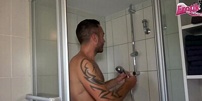 German mature housewife threesome in shower