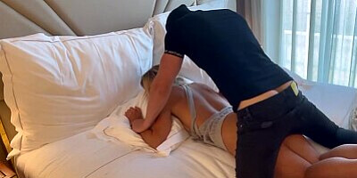 Surprised her in a hotel room cumming on her ass - Amateur blond girl WolfyGirl