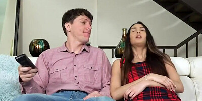 Skinny Stepsister Fucks Brother While Watching Her Favorite Show