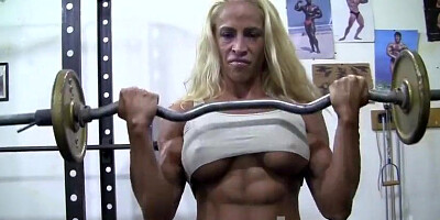 Blonde Naked Female Bodybuilder With Big Tits in the Gym