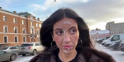 Agreed to walk with a stranger's sperm on face in a public place - Cumwalk