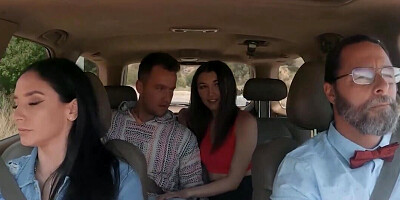 Tiny hitchhiker girl works hard on his tasty boner