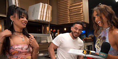 Naughty babes are playing with a cock on a live TV