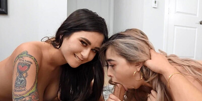 Blonde and brunette sharing lucky cameraman in this 3some