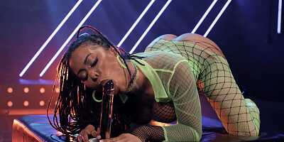Curvy black girl masturbates and gets a BBC up her asshole