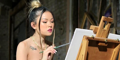 Asian cutie Lulu Chu is playing with herself on the floor