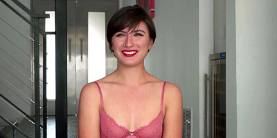 Lovely girl with short hair gets facefucked in POV