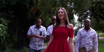 Three black guys properly assfuck slutty brunette