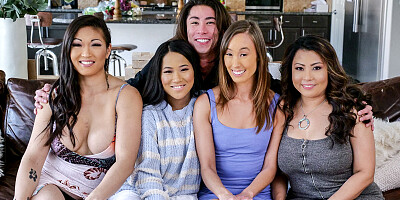 Good looking babes are sharing lad's cock in hot orgy