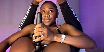 Gorgeous ebony orgasms during machine sex