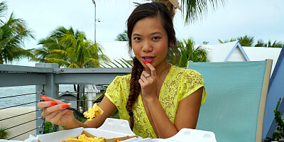 Pretty Asian girl shows her boyfriend a good time.