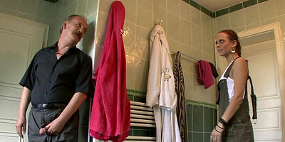 Sexy teen cheating on him with his own old ass father