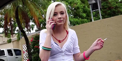 Petite babe Maddy Rose hitch hikes and have sex at the back seat