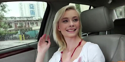 Petite babe Maddy Rose hitch hikes and have sex at the back seat