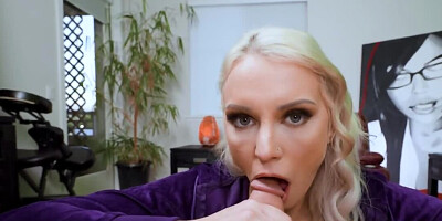 Stacked blond MILF in stockings sucks and rides dick in POV video