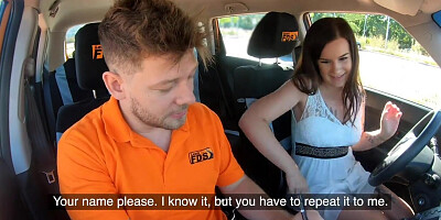 Beautiful babe facialized after sex with instructor