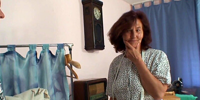 Seamstress seamlessly seduces a horny younger dude