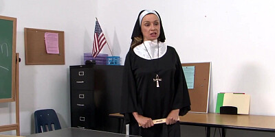Crossing the nun will land you detention and some lesbian pussy licking action