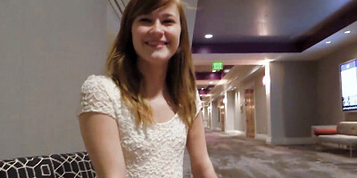 Pretty redhead girl blows a guy and gets fucked from behind