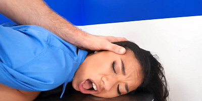 Juicy brunette gets shagged by two kinky co-workers