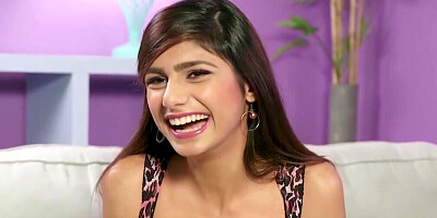 Mia Khalifa gets interviewed by a producer with subtitles