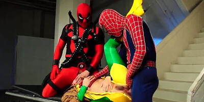 Slutty girl is fucked by two guys are the cosplay party