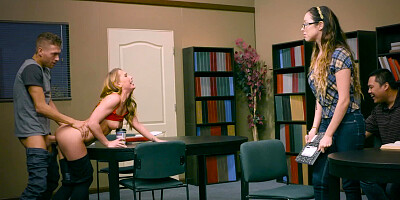 Mates watch young bitch having sex instead of studying