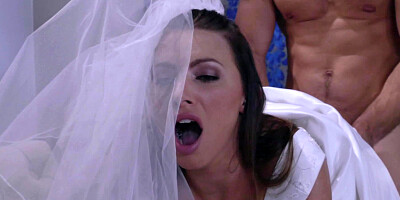 A sexy blonde in a wedding dress is getting penetrated by a dude