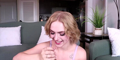 Busty blonde whore is jerking that cock in point of view