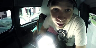Dark-haired German with right nipple piercing fucked in Bang Bus