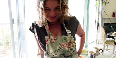 Curvy blonde MILF gets on her knees for her stepson