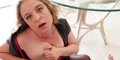 Curvy blonde MILF gets on her knees for her stepson