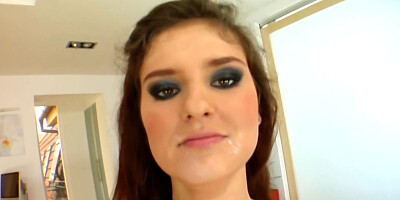 Sex crazed babe takes a big dick in all three of her holes