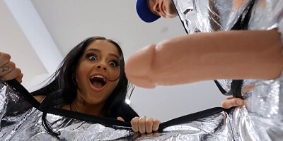 Happy brunette hoe wants that dick but has to share it