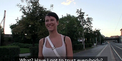 Public Agent - Cute babe with short hair and big natural juicy tits gets fucked outdoors in public